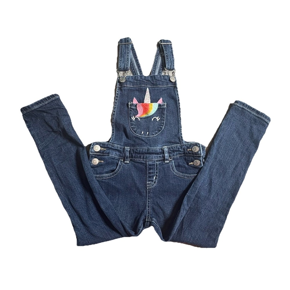Cat And Jack Girls Overalls Unicorn Styled Sz 4/5 Tapered Legs Denim Jeans